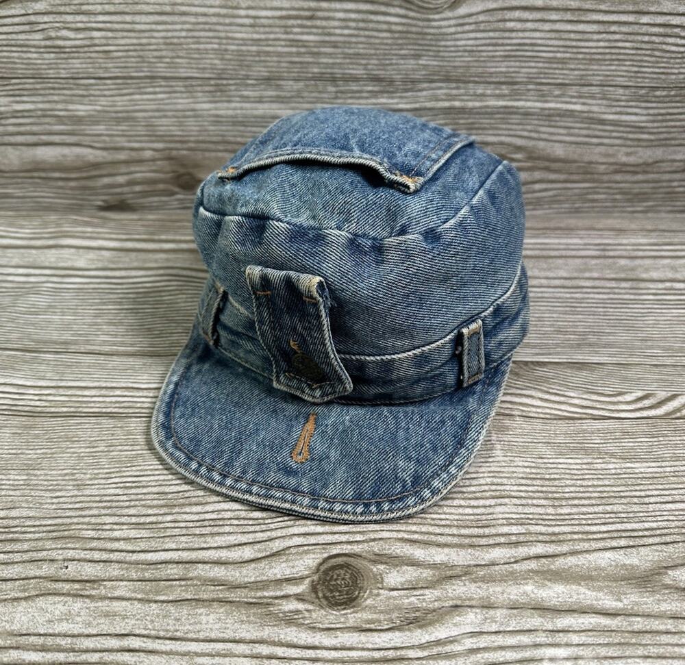 Vintage Robo Cap 80s 90s Y2K Grunge Biker Denim Hat Cap Size Medium M/M